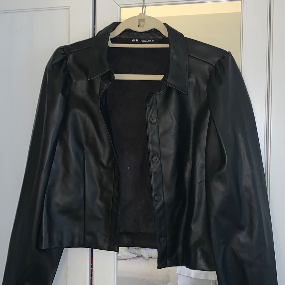 Zara Leather Puffed Sleeve Shirt/Jacket
